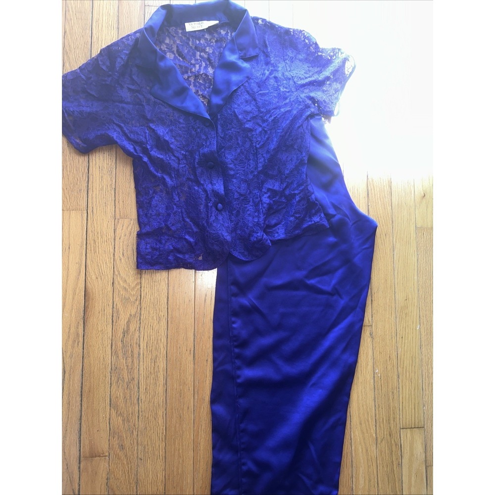 Vintage 90s Victoria Secret Gold Label Purple Lace Satin Pajama Set Medium